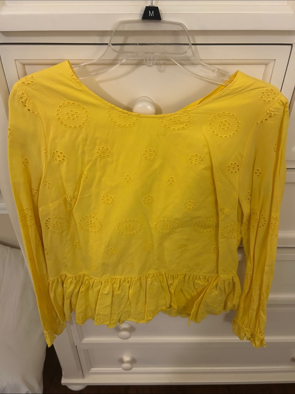 crown & ivy Yellow Eyelet Peplum Long-Sleeve Top